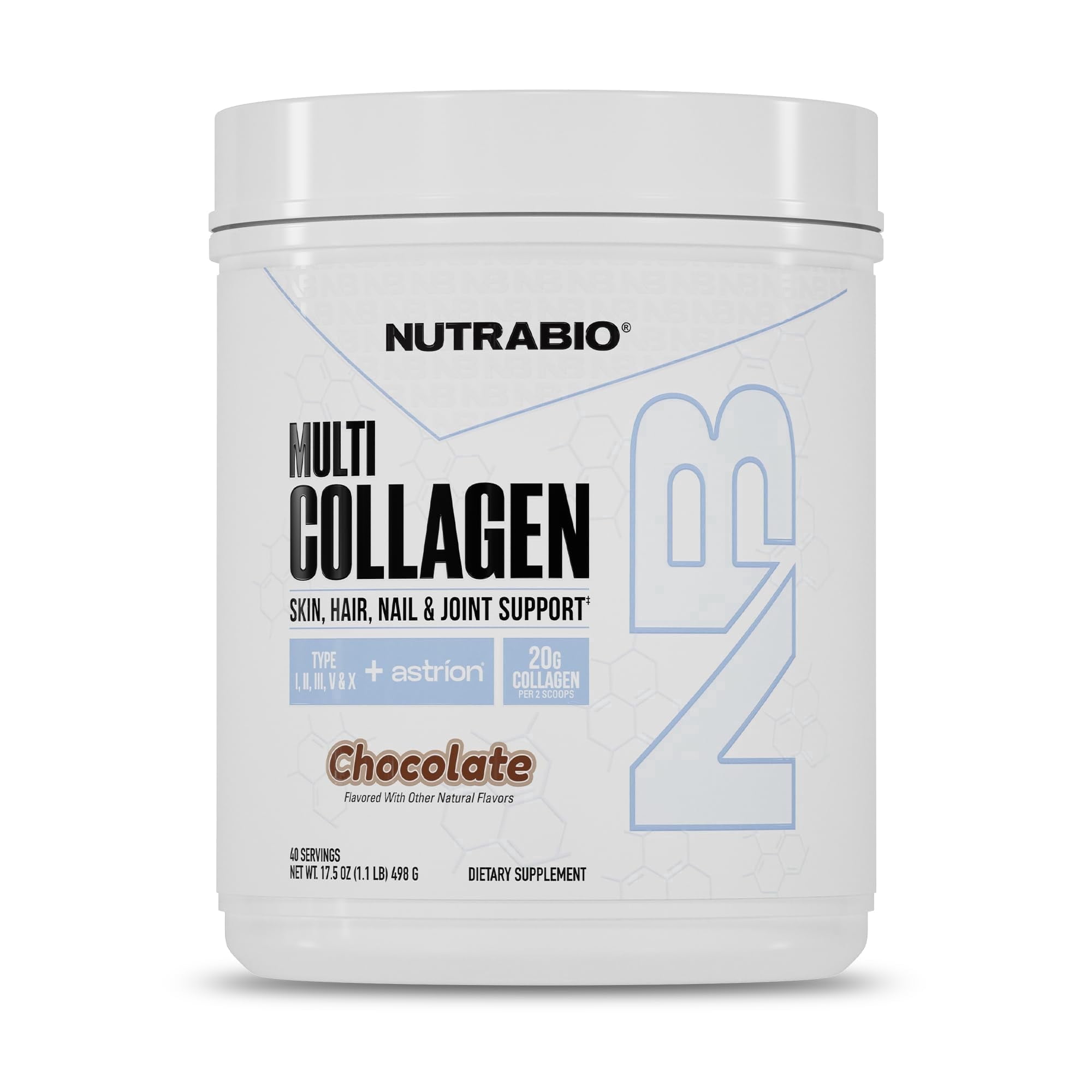 NutraBio Multi Collagen Powder- Hydrolyzed Collagen Peptides for Glowing Hair & Skin- Grass-Fed- Collagen Powder for Women and Men- 45 Servings- Chocolate