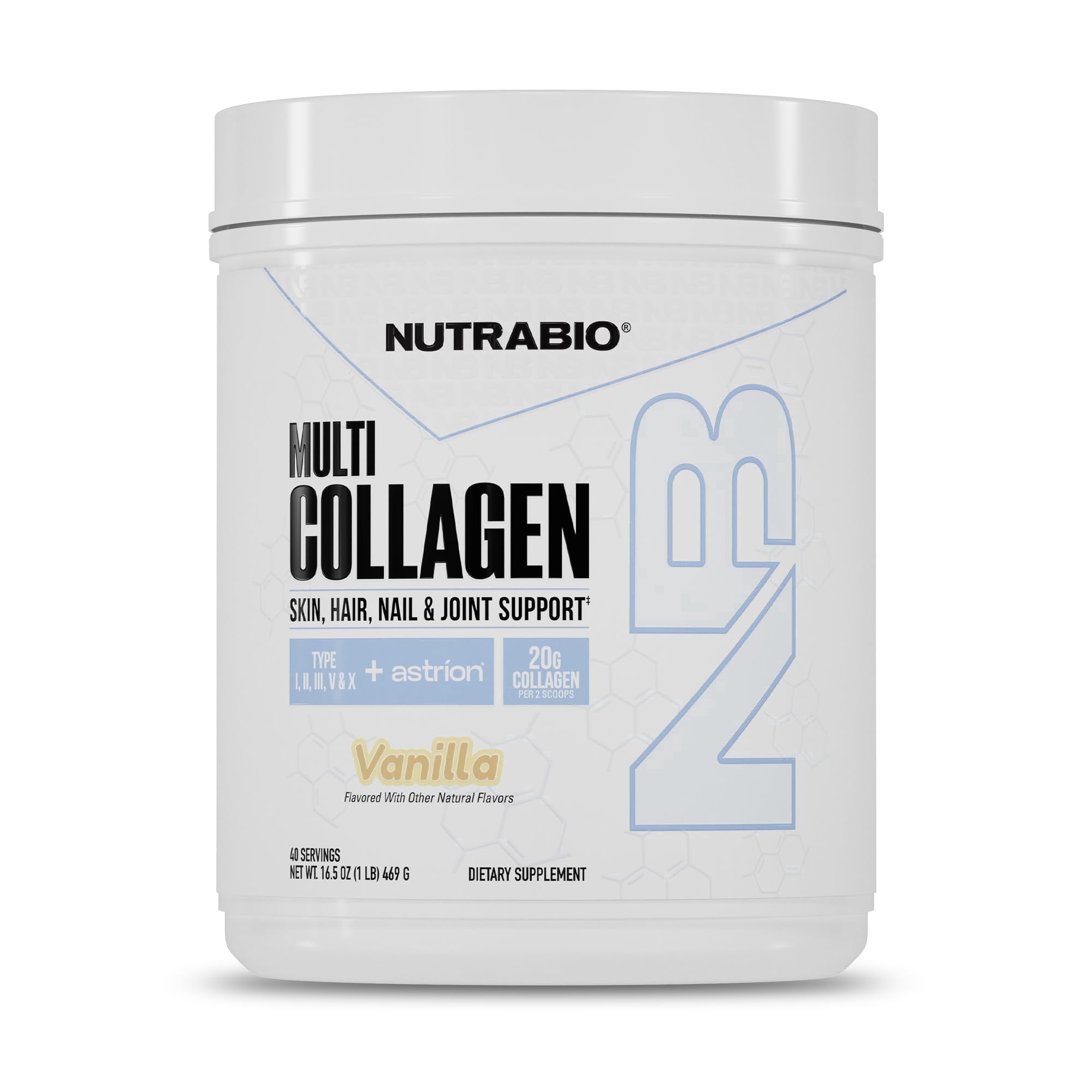 NutraBio Multi Collagen Powder- Hydrolyzed Collagen Peptides for Glowing Hair & Skin- Grass-Fed- Collagen Powder for Women and Men- 45 Servings- Vanilla
