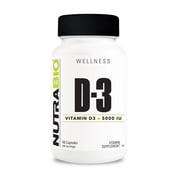NutraBio Vitamin D (5000 IU), Immune Support - 90 Vegetable Capsules