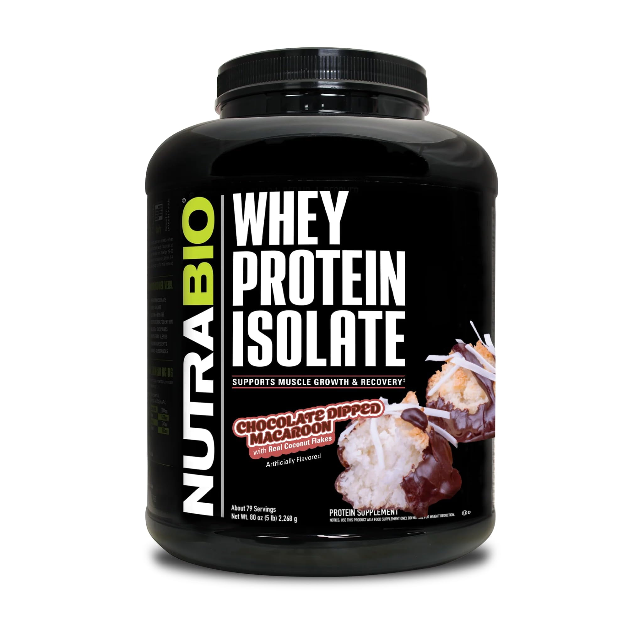 NutraBio Whey Protein Powder Isolate Supplement  25g of Protein Per Scoop with Complete Amino Acid Profile - Soy and Gluten Free - Zero Fillers and Non-GMO - Chocolate Dipped Macaroon - 5 Lbs.