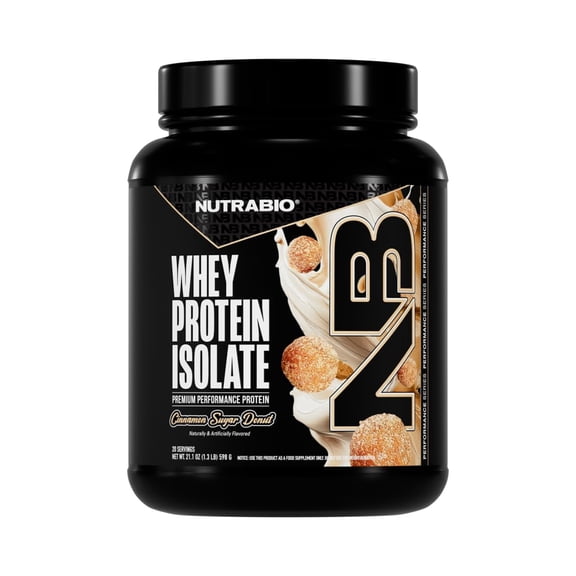 NutraBio 100% Whey Protein Isolate Protein Powder, 25g Protein with Complete Amino Acid Profile, Non-GMO, Soy & Gluten Free, Low Carb, Low Calorie Whey Protein Powder, Cinnamon Sugar Donut,20 serving