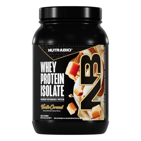 NutraBio Whey Protein Powder Isolate Supplement – 25g of Protein Per Scoop with Complete Amino Acid Profile - Soy and Gluten Free Protein Powder - Zero Fillers and Non-GMO - Vanilla Caramel- 2 Lbs.