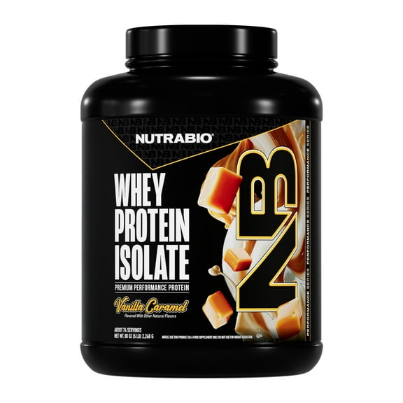 NutraBio Whey Protein Powder Isolate Supplement  25g of Protein Per Scoop with Complete Amino Acid Profile - Soy and Gluten Free Protein Powder - Zero Fillers and Non-GMO - Vanilla Caramel - 5 Lbs.