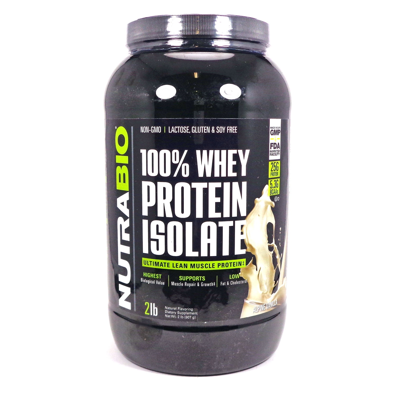 NutraBio 100 Whey Protein Isolate, Alpine Vanilla, 2lb Powder