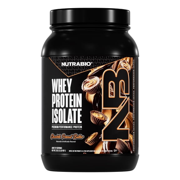 NutraBio Whey Protein Isolate, Whey Protein Powder Supplement, 2lb Chocolate Peanut Butter