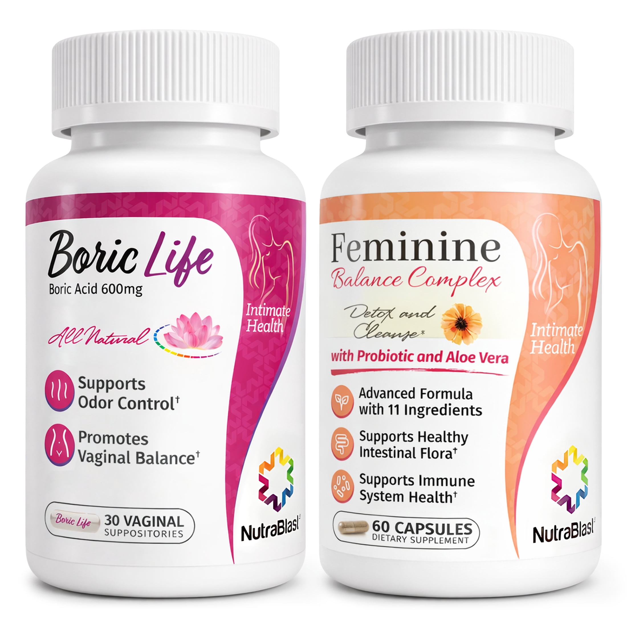 NutraBlast Boric Acid Suppositories 600 mg with Feminine Balance Complex, 30/60 Count