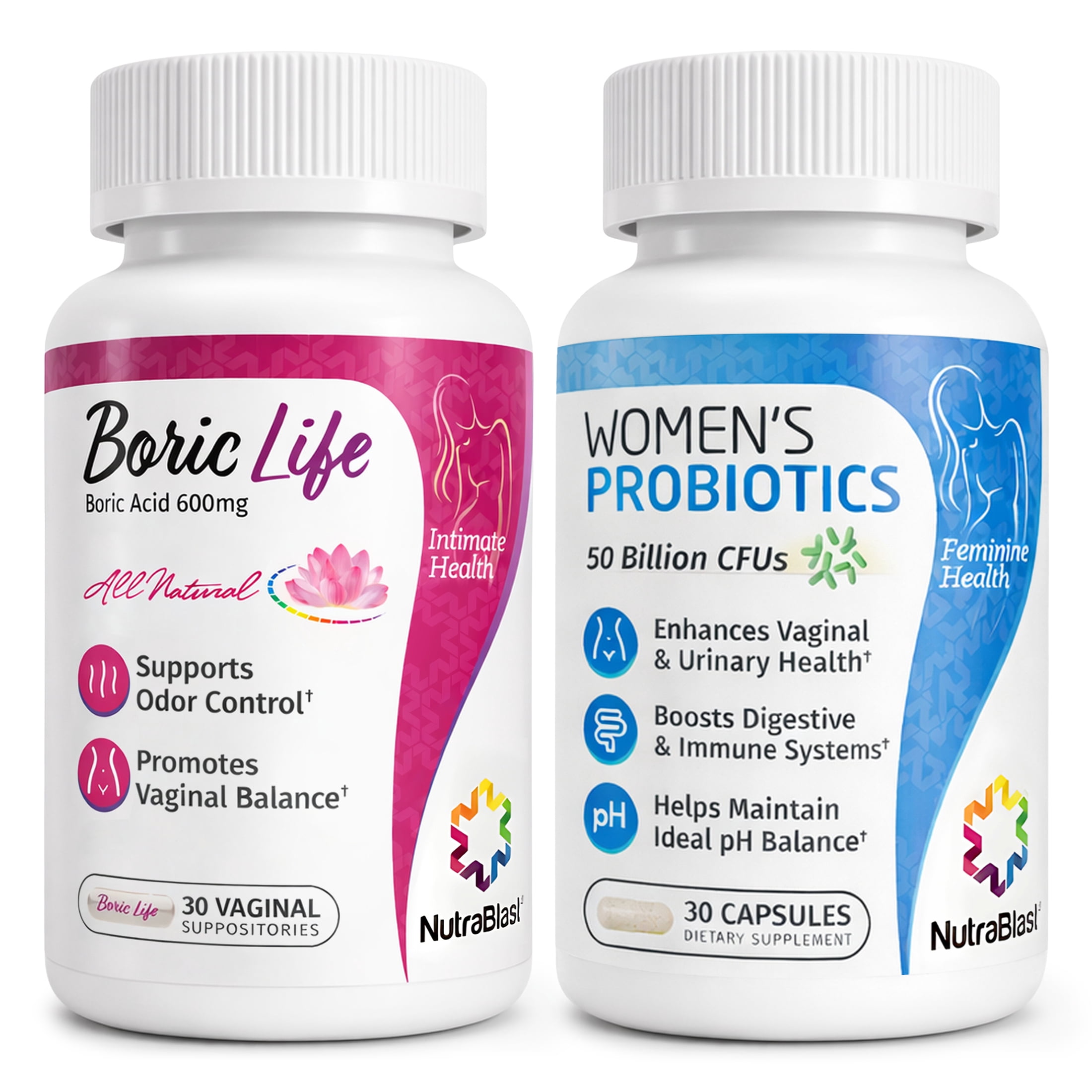 NutraBlast Boric Acid Vaginal Suppositories 600 mg with Women’s Probiotics, 30 Count Each