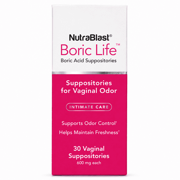 NutraBlast Boric Life Boric Acid Vaginal Suppositories 600 mg, 30 Count for Odor Control