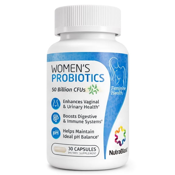 NutraBlast Women's Probiotics for Digestive, Intimate Balance, UT & Vaginal Health - 50 Billion CFU - 6 Strains, Prebiotics, Cranberry Extract & D Mannose - (30 Count)