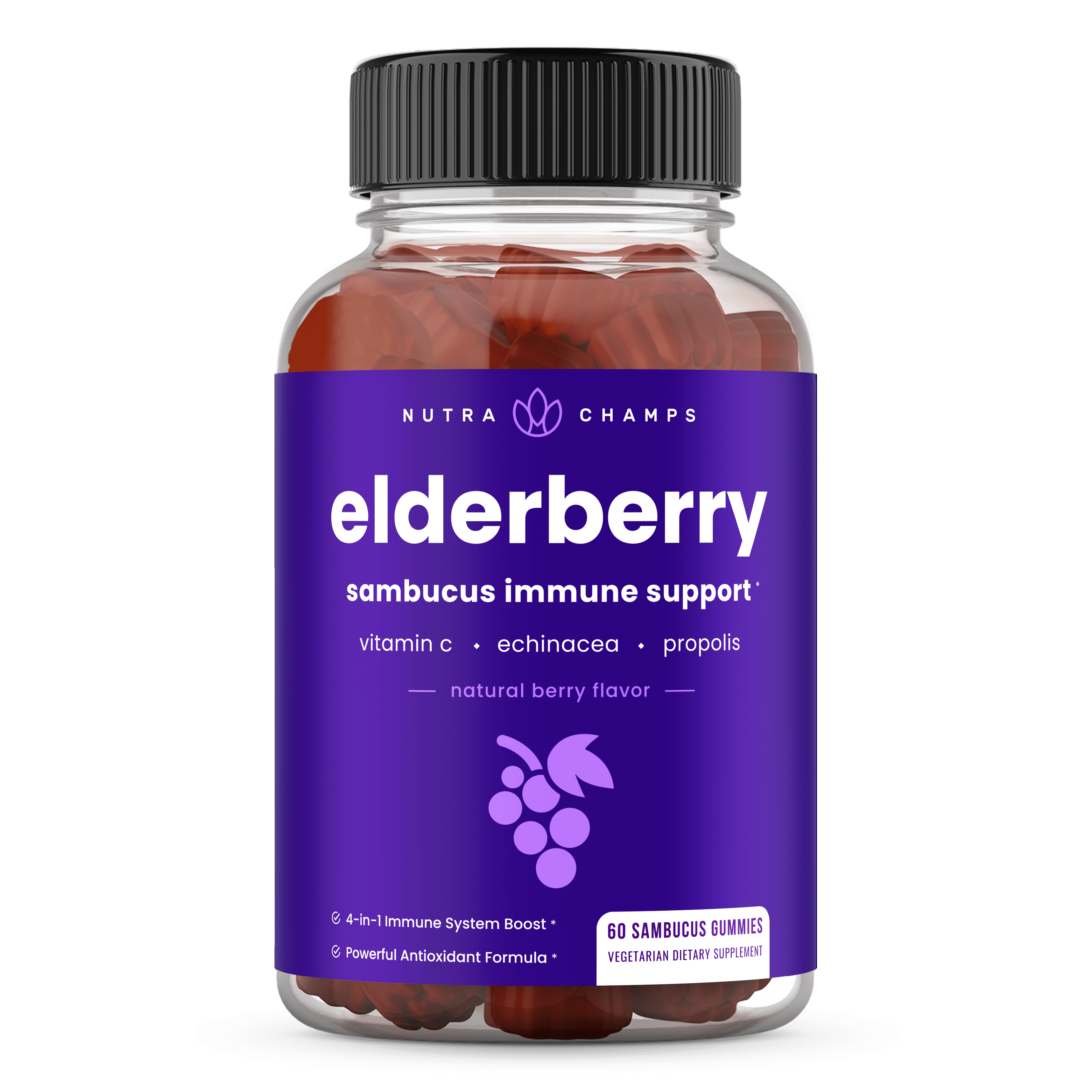 NutraChamps Elderberry Gummies with Vitamin C, Propolis & Echinacea Immune System Support