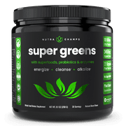 NutraChamps Super Greens Powder Premium Superfood | 20+ Organic Green Veggie Whole Foods | Wheat Grass, Spirulina, Chlorella & More | Antioxidant, Digestive Enzyme & Probiotic Blends