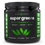 NutraChamps Super Greens Powder Premium Vegan Superfood | 20+ Organic Green Veggie Whole Foods | Wheat Grass, Spirulina, Chlorella & More | Antioxidant, Digestive Enzyme & Probiotic Blends