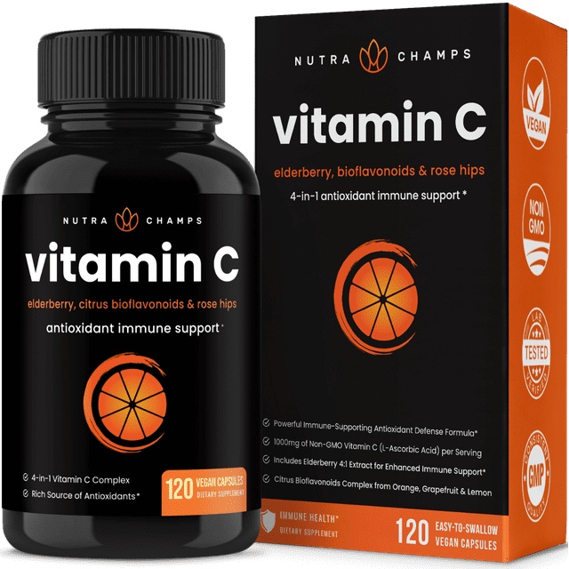 NutraChamps Vitamin C 1000mg Immune Support with Elderberry, Rose