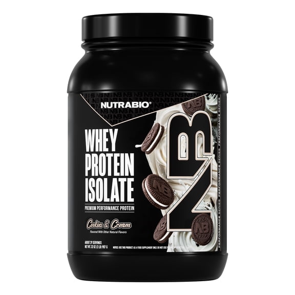 NutraBio Whey Protein Powder Isolate Supplement – 25g of Protein Per Scoop with Complete Amino Acid Profile - Soy and Gluten Free - Zero Fillers and Non-GMO -Cookies & Cream - 2 Lbs.