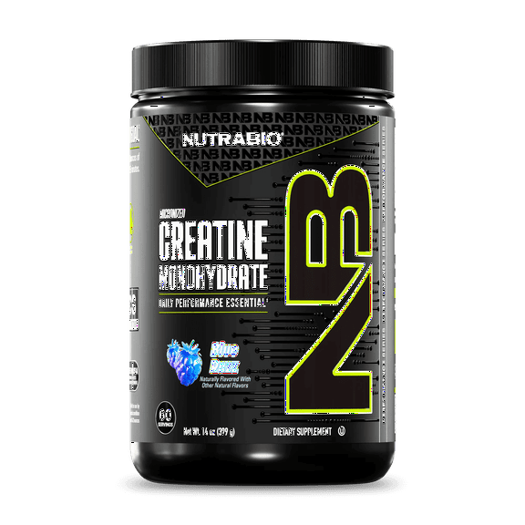 NutraBio Pure Creatine Monohydrate Powder Supplement, Blue Razz, (300 g) - Supports Bulk Muscle Energy, Recovery, and Strength - HPLC Tested Pure Grade Creatine Powder Supplement for Men and Women