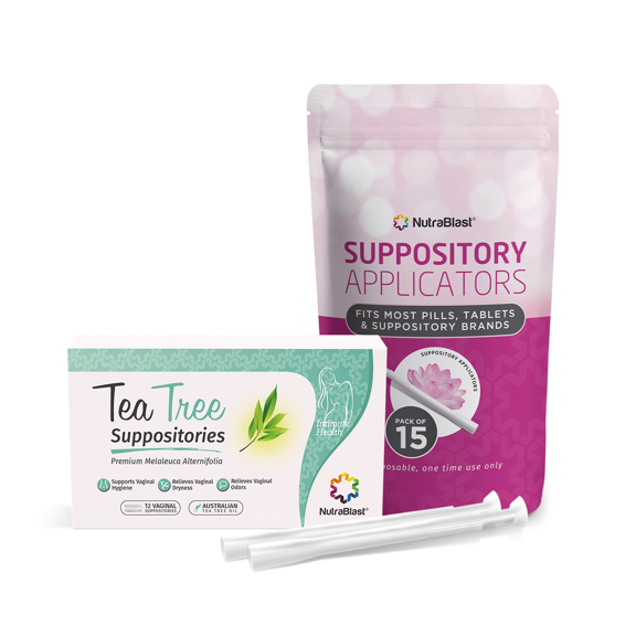 NutraBlast Tea Tree Oil Suppositories with Applicators, 12 Suppositories and 15 Applicators