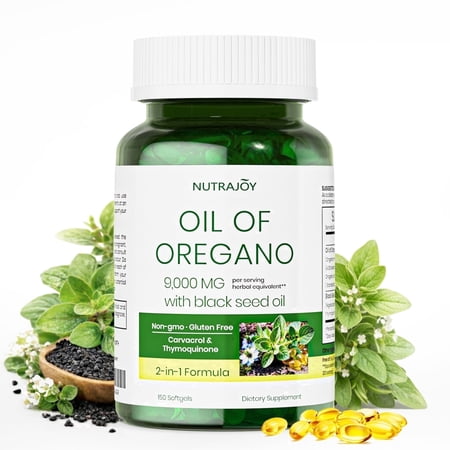 Nutrajoy Oregano and Black Seed Oil Softgels, 2-in-1 Herbal Complex for Immunity Support, Non-GMO, 150 Count