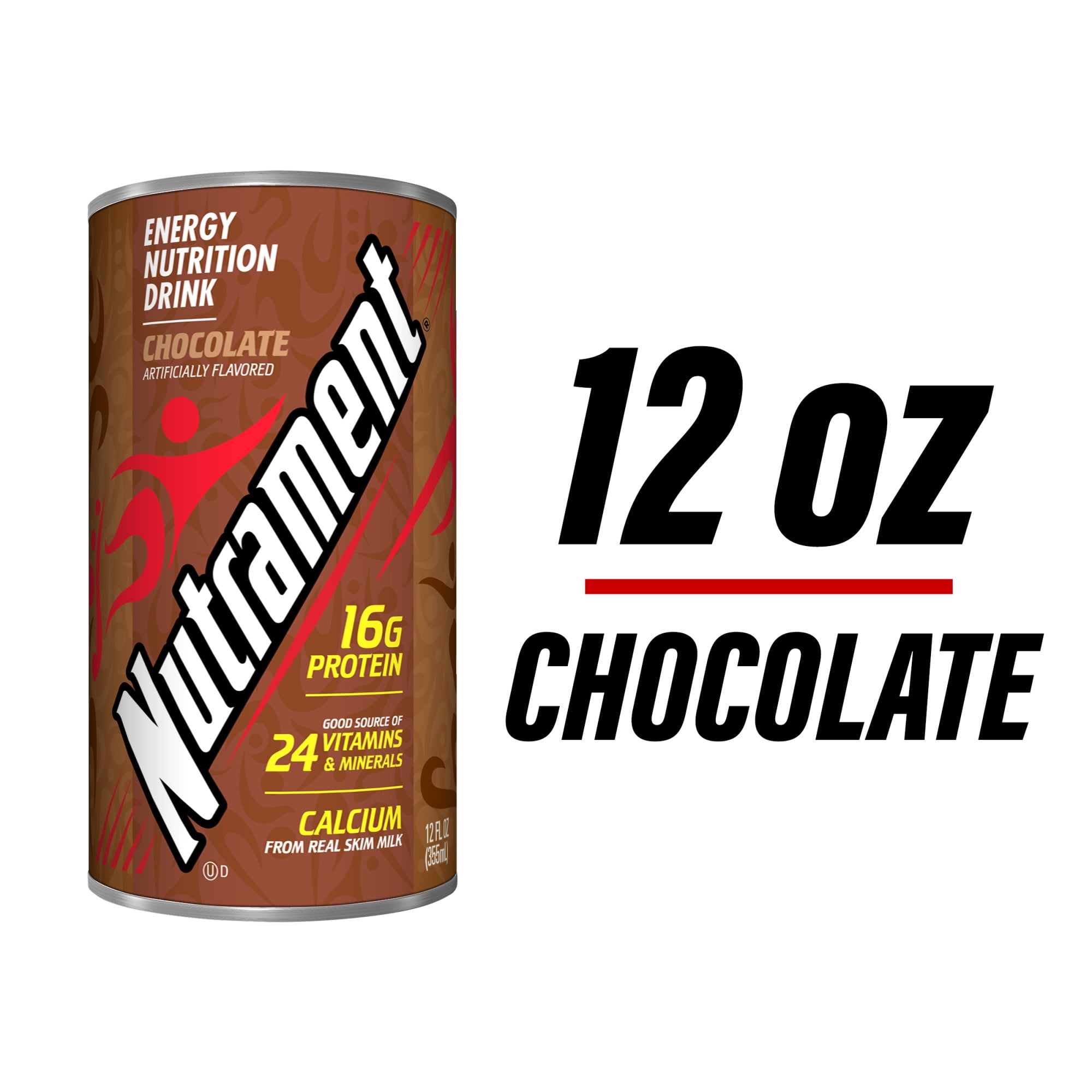 Nutrament Chocolate Nutrition Drink, Energy Drink with Vitamins, Minerals and Protein, 12 fl oz Can