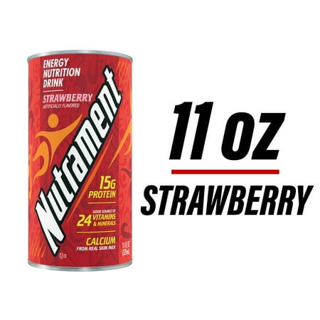 Nutrament Strawberry Nutrition Drink, Energy Drink with Vitamins, Minerals and Protein, 11 fl oz Can