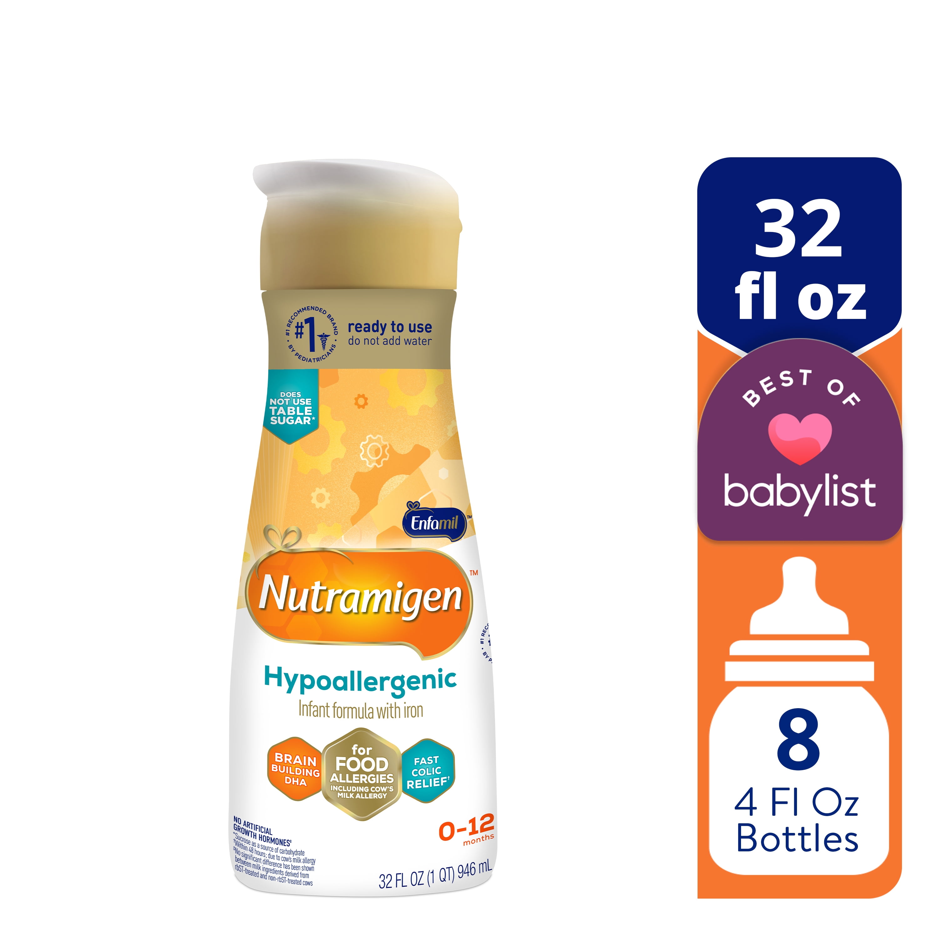 Nutramigen Hypoallergenic Liquid Baby Formula, Colic Relief from Cow's Milk Allergy Starts in 24H, 32 Fl Oz Bottle
