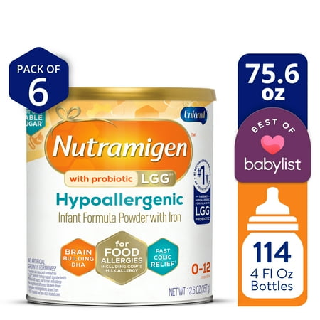 Nutramigen with Probiotic LGG Hypoallergenic Powder Baby Formula, 12.6 oz Can, 6 count