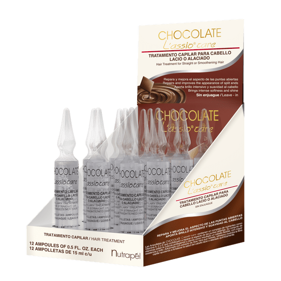 Nutrapel CHOCOLATE L'ASSIO CARE Concentrated with Amino acids for smoothening, shine & anti-frizz. (Set of 12 AMPOULES) 0.5oz each. LEAVE-IN After Care for Keratin Treatments