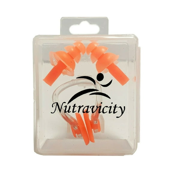 Nutravicity Silicone Swimming Ear Plugs and Nose Clip Set for Water Sports (Orange)