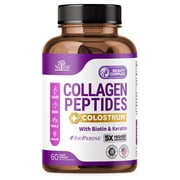 Nutreb Multi Collagen Peptides & Colostrum Capsules for Women with Biotin & Keratin, Type I, II, III, V, X, Hair, Skin & Nails, 60 Count
