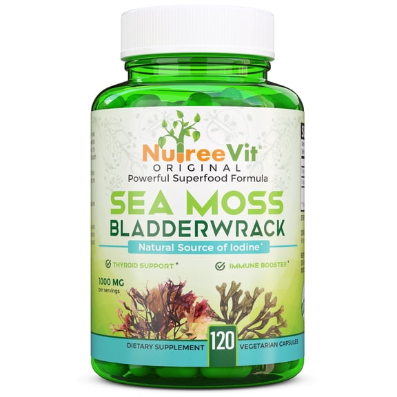 NutreeVit 100% Organic - Sea Moss + Bladderwrack Powerful Superfood Formula (800 Count)