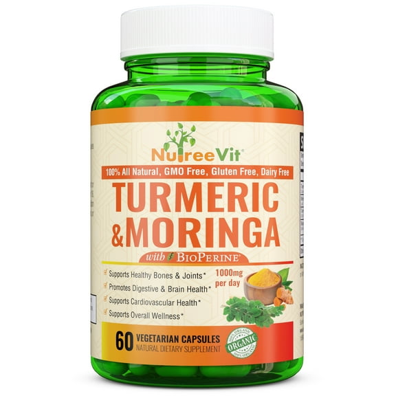 Nutreevit 100% Organic Turmeric Curcumin with Moringa Oleifera and Bioperine Supplement. Made in USA (90 Count)