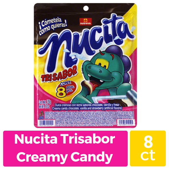 Nutresa Nucita Trisabor Creamy Candy, Chocolate Vanilla and Strawberry, 8 Ct