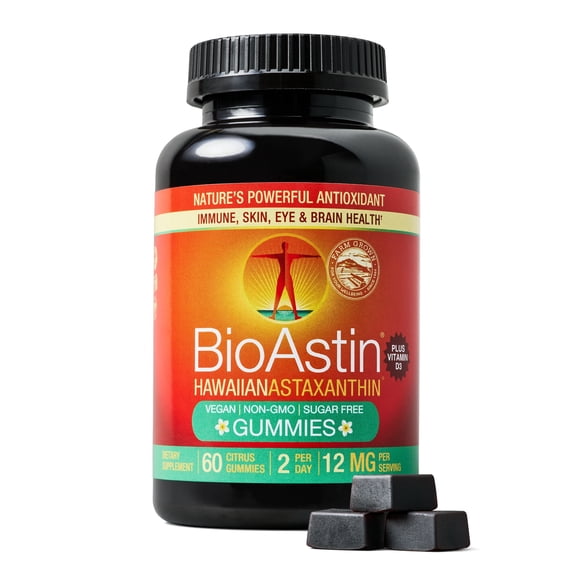 Nutrex Hawaii BioAstin Hawaiian Astaxanthin - 12mg, 60 Gummies - Farm-Direct First-class Antioxidant Supplement to Support Eye, Skin, Joint & Immune System Health - Non-GMO & Gluten-Free