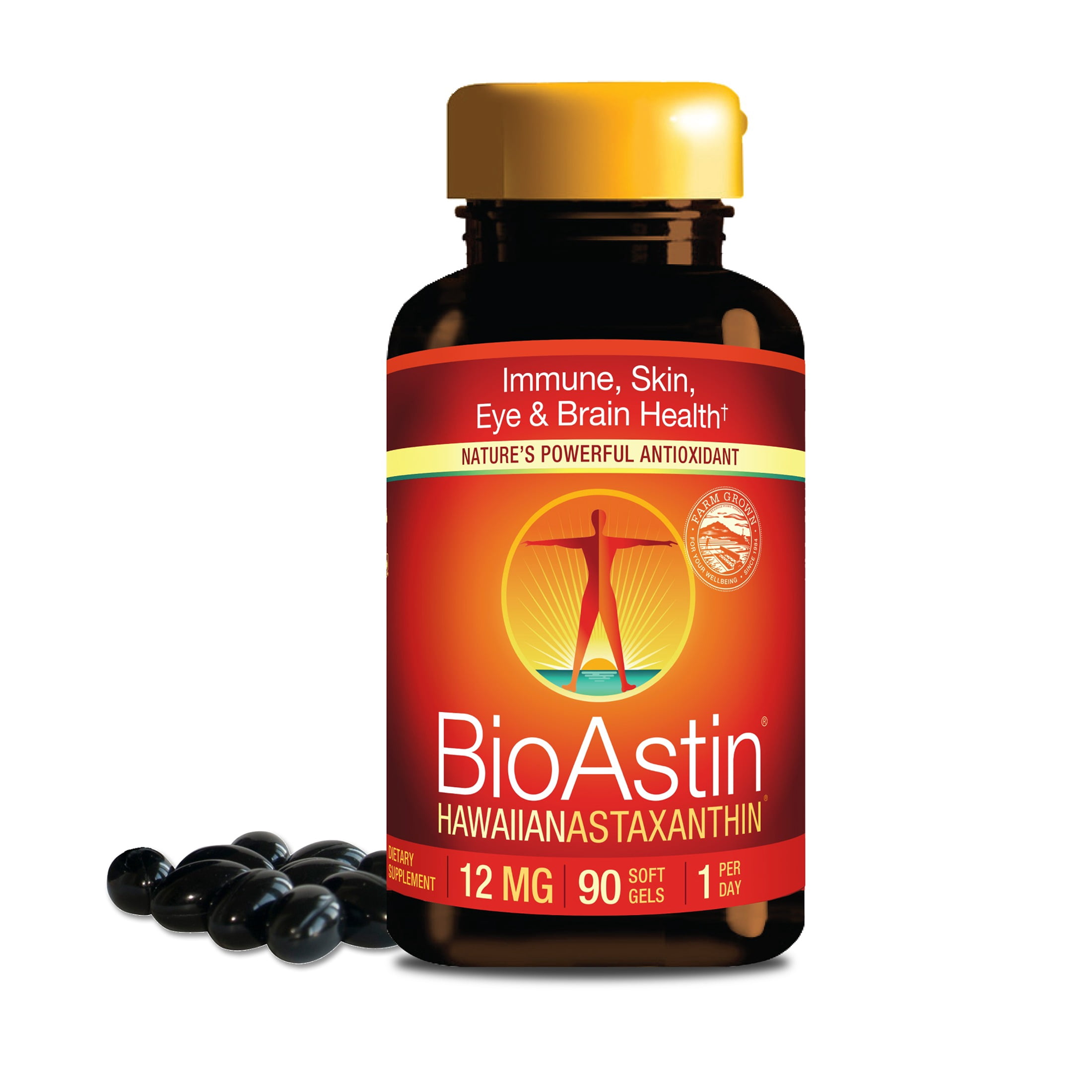 Nutrex Hawaii BioAstin Hawaiian Astaxanthin - Antioxidant Support for Skin and Immune Health - First-Class Microalgae Grown in Kona, Hawaii - Non-GMO and Gluten-Free- 12mg High Potency, 90 Softgels