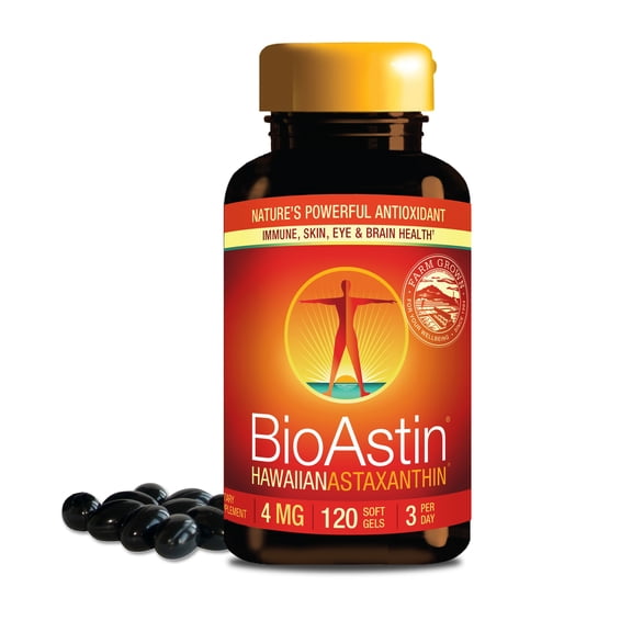 Nutrex Hawaii BioAstin Hawaiian Astaxanthin - 4mg, 120 Softgels - Farm-Direct First-class Antioxidant Supplement to Support Eye, Skin, Joint & Immune System Health - Non-GMO & Gluten-Free