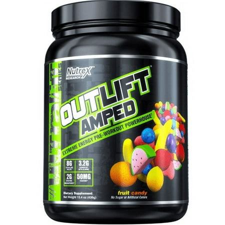Nutrex Outlift Amped Extreme Energy Pre Workout Powder, Fruit Candy, 20 Servings