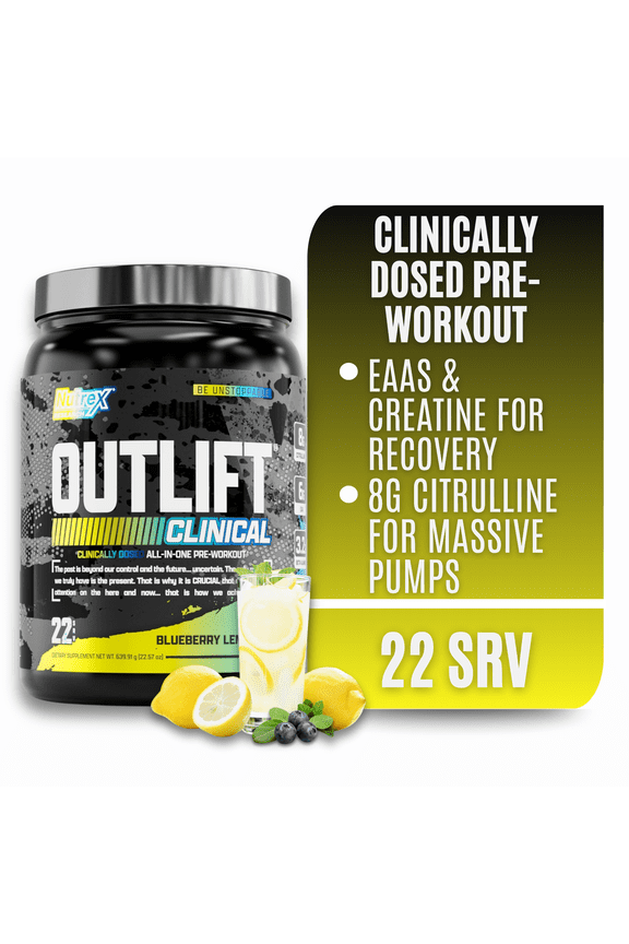 Outlift Clinically Dosed Pre Workout Powder with Creatine, 8G Citrulline, BCAA - Energy, Performance, Pump Preworkout Supplement for Men & Women (22 Servings, Blueberry Lemonade)