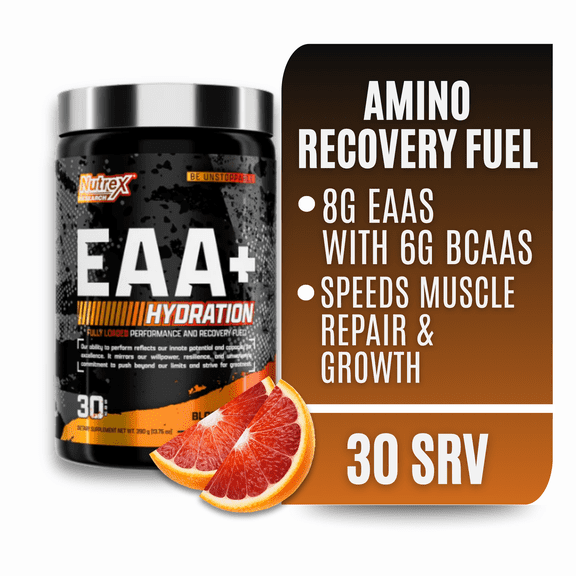 Nutrex Research EAA Hydration | EAAs + BCAA Powder | Muscle Recovery, Strength, Endurance | 8G Essential Amino Acids + Electrolytes | Blood Orange
