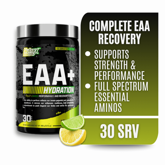 Nutrex Research EAA Hydration | EAAs + BCAA Powder | Muscle Recovery, Strength, Endurance | 8G Essential Amino Acids + Electrolytes | Lemon Lime