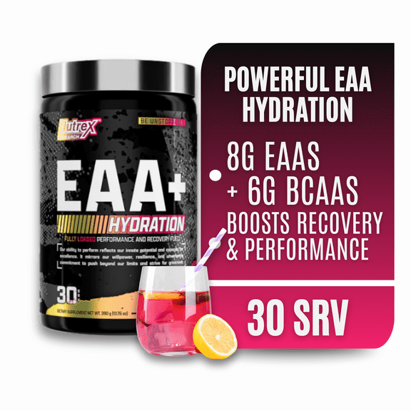Nutrex Research EAA Hydration | EAAs + BCAA Powder | Muscle Recovery, Strength, Endurance | 8G Essential Amino Acids + Electrolytes | Pink Lemonade