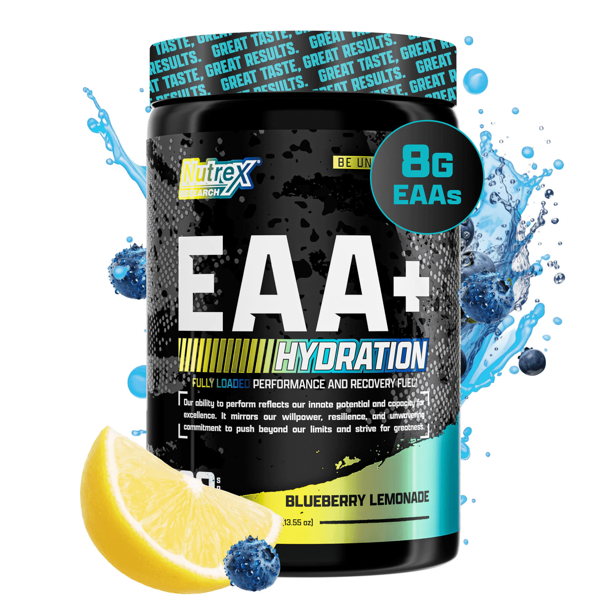 Nutrex Research EAA Hydration | EAAs + BCAA Powder | Muscle Recovery, Strength, Endurance | 8G Essential Amino Acids + Electrolytes | Blueberry Lemonade 30 Servings