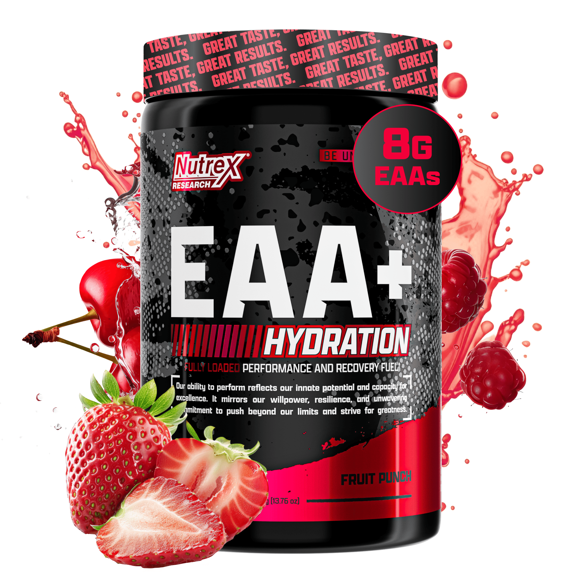 Nutrex Research EAA Hydration | EAAs + BCAA Powder | Muscle Recovery, Strength, Endurance | 8G Essential Amino Acids + Electrolytes | Fruit Punch 30 Servings