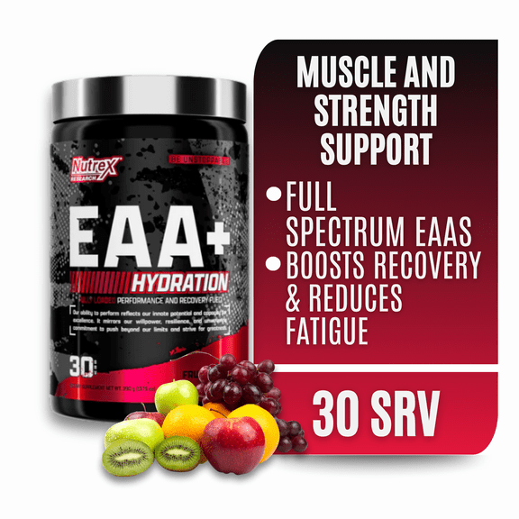 Nutrex Research EAA Hydration | EAAs + BCAA Powder | Muscle Recovery, Strength, Endurance | 8G Essential Amino Acids + Electrolytes | Fruit Punch 30 Servings