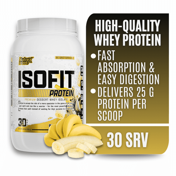 Nutrex IsoFit Banana Foster 100% Whey Protein Isolate Powder for Lean Muscle, Recovery & Strength Support 30 Servings