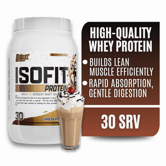 Nutrex Research IsoFit Chocolate Shake – 100% Whey Protein Isolate Powder for Lean Muscle, Recovery & Strength Support 30 Servings