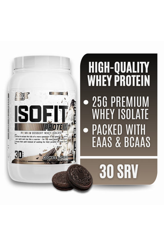 IsoFit Cookies and Cream 100% Whey Protein Isolate Powder for Lean Muscle, Recovery & Strength Support 30 Servings
