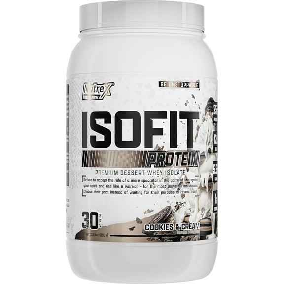 Nutrex Research IsoFit Cookies & Cream Whey Isolate Protein Powder 100% Whey Protein Isolate | Muscle Recovery, Naturally High EAAs | Fast Absorbing, Easy Digestion | (Cookies & Cream, 30 Servings)