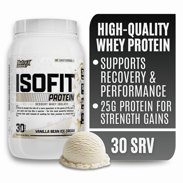 Nutrex Research IsoFit Vanilla Whey Isolate Protein Powder 100% Whey Protein Isolate | Muscle Recovery, Naturally High EAAs | Fast Absorbing, Easy Digestion | (Vanilla Bean Ice Cream, 30 Servings)