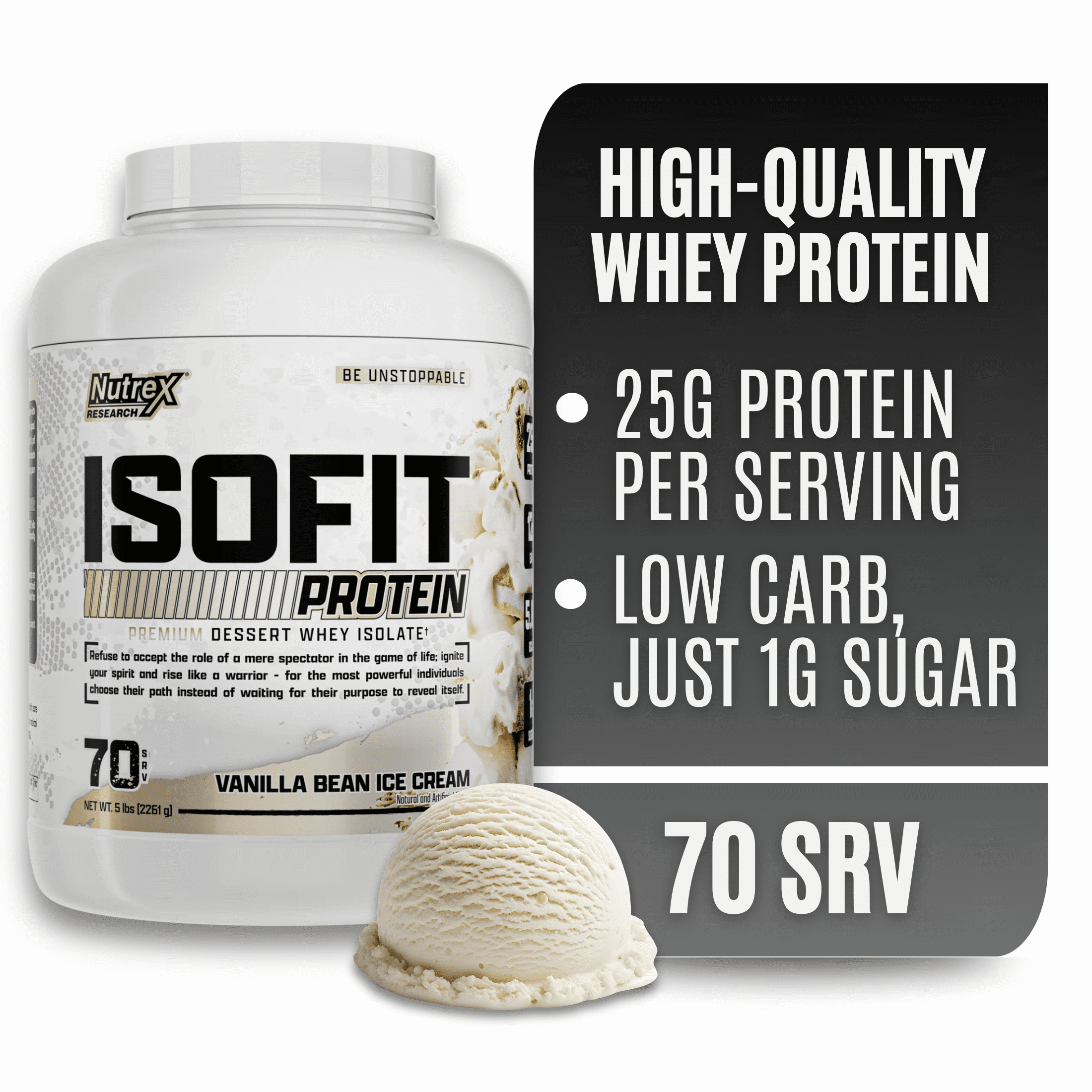 Nutrex Research IsoFit Vanilla Bean Ice Cream – 100% Whey Protein Isolate Powder for Lean Muscle, Recovery & Strength Support 70 Servings