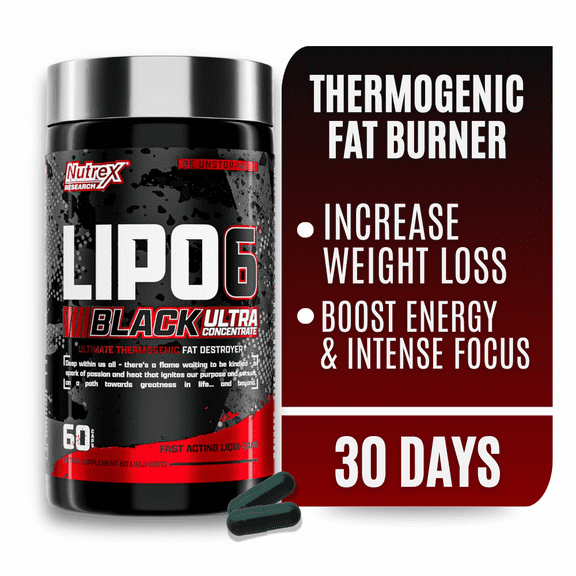 Nutrex Research Lipo 6 Black Ultra Concentrate Supplement For Weight Loss Fat Burner for Men & Women,  60 Count