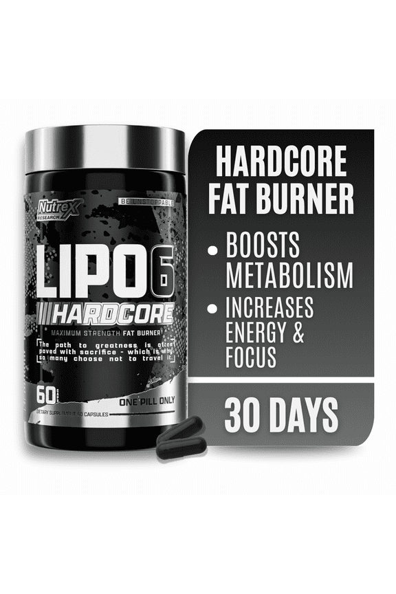 Lipo-6 Hardcore Weight Loss Supplement, Appetite Suppressant, Diet Pills, Fat Burner Capsules 60 Count